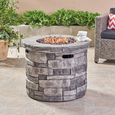 Gray Lightweight Concrete Circular Gas Fire Pit Table