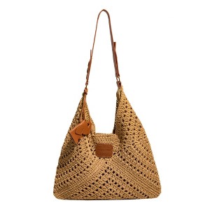 Alilang Woven Crochet Shoulder Bag with Leather Strap Slouchy Hobo