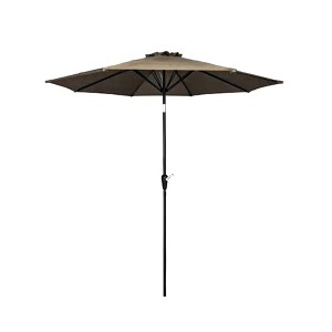 Four Seasons Courtyard 9 Foot Patio Market Umbrella Round Polyester Fabric Outdoor Backyard Shaded Canopy with Crank Lift and Auto Tilt, Taupe - 1 of 4