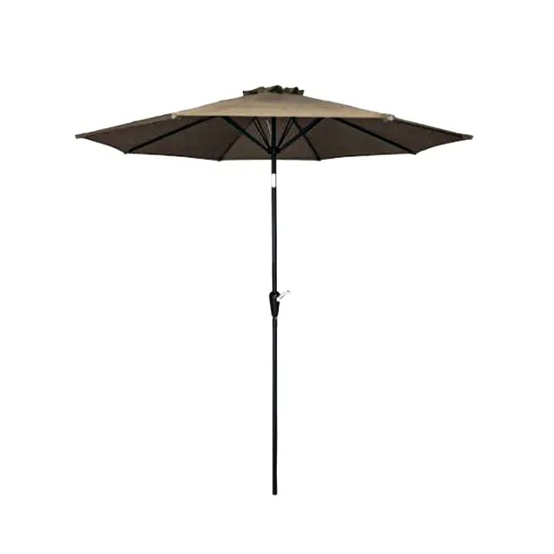 Four Seasons Courtyard 9 Foot Patio Market Umbrella Round Polyester Fabric Outdoor Backyard Shaded Canopy with Crank Lift and Auto Tilt, Taupe, 1 of 7