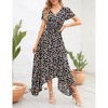 Women's Summer Short Sleeve V Neck Floral Print Irregular Hem Mid Split Button Smocked Waist Casual Swing Maxi Dress - 2 of 4