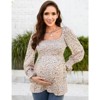 Coolmee Women's Maternity Shirts  Puff Long Sleeve Shirt Square Neck Casual Smocked Tunic Tops Spring Fall Clothes - 2 of 4