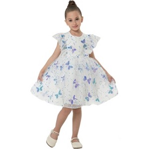 2Bunnies Girls Sparkly Sequin Butterfly Embellishment Tulle Birthday Party Dress - 1 of 4
