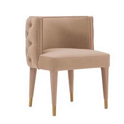 Blush Velvet Tufted Upholstered Dining Chair with Gold Tips