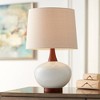 360 Lighting Brice Modern Mid Century Accent Table Lamp 23" High Ivory Ceramic Wood Neck Off White Drum Shade for Bedroom Living Room Bedside Office - 2 of 4