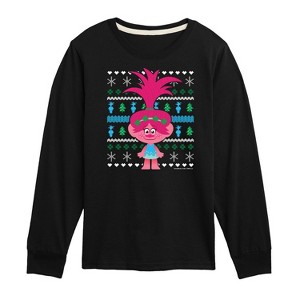 Boys' - Trolls - Poppy Blue Green Ugly Sweater Long Sleeve Graphic T-Shirt - 1 of 4