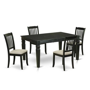 HomeStock 5-Piece Rectangle Black Finish Solid Wood Top Dining table with 4-Chairs with Butterfly Leaf Slat Back - 1 of 4