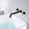 Sumerain Wall Mount Tub Faucet with 2 Cross Handles Black and Gold, Long Spout Reach High Flow - 2 of 4