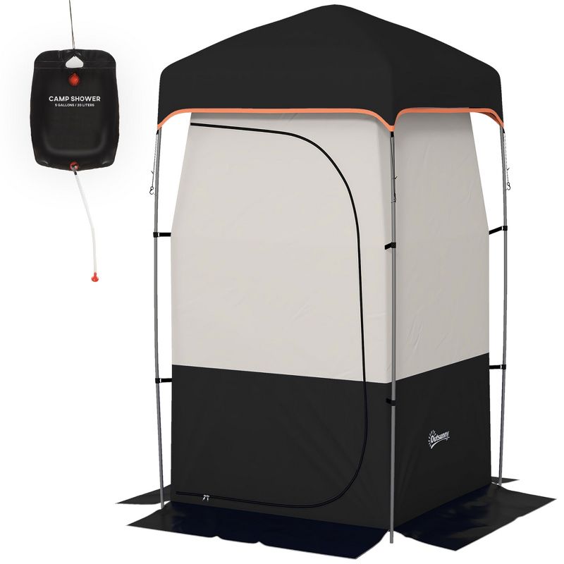 Outsunny Camping Shower Tent, Privacy Shelter with Solar Shower Bag, Removable Floor and Carrying Bag, Black, 4 of 7