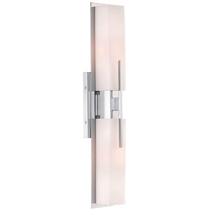 Possini Euro Design Midtown Modern Wall Lights Set of 2 Chrome Hardwire 4 1/2" 4-Light Fixture White Glass Shade for Bedroom Bathroom Living Room Home, 5 of 9
