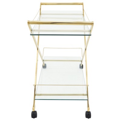 Gold and Glass Two-Tier Rolling Bar Cart