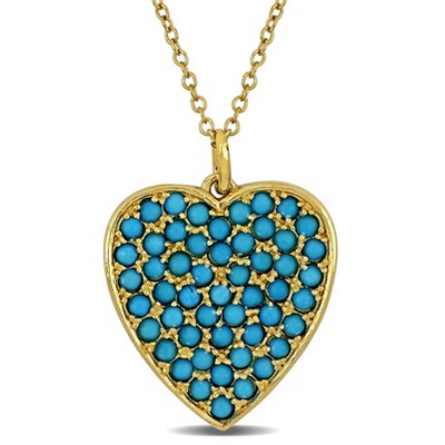 EVERLY JEWELRY | Yellow Plated Sterling Silver 1 3/5ct TGW Composite Blue Turquoise Heart Cluster Pendant with Chain, 18 inc + 2 inc