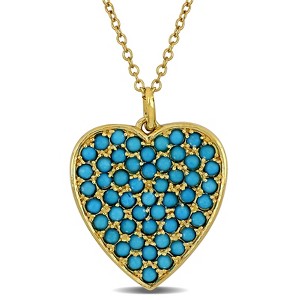 EVERLY JEWELRY | Yellow Plated Sterling Silver 1 3/5ct TGW Composite Blue Turquoise Heart Cluster Pendant with Chain, 18 inc + 2 inc - 1 of 4