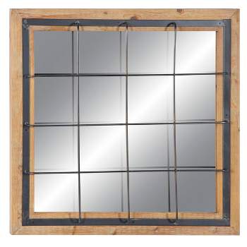 Wood Wall Mirror with Grid Frame Brown - Olivia & May