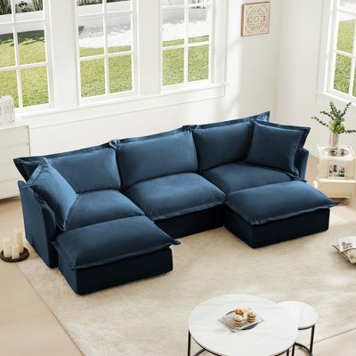 Oversized 120" Chenille Slipcovered U-Shaped Modular Sectional Sofa with French Edges and Removable Covers, 5-Piece Free combination