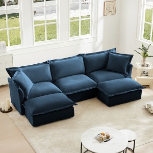 Oversized 120" Chenille Slipcovered U-Shaped Modular Sectional Sofa with French Edges and Removable Covers, 5-Piece Free combination - 1 of 4