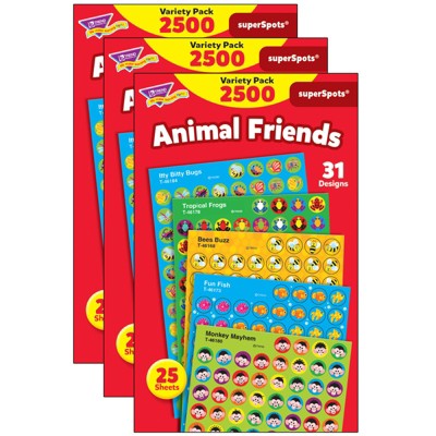 Trend - Animal Friends superSpots® Stickers Variety Pack - 2500 Per Pack - 3 Packs