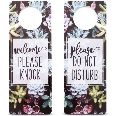 Juvale 3 Pack Do Not Disturb, Welcome Please Knock Door Hanger Sign, Succulent (9.45 x 3.5 in)