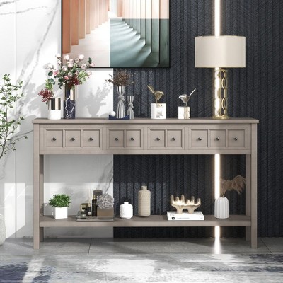 CAVINAS Rustic Console Table with 4 Drawers and Bottom Shelf for Storage,60 inch Entryway Table for Living Room,Hallway