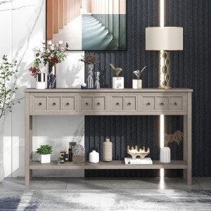 PAGED Rustic Console Table with 4 Drawers and Bottom Shelf for Storage,60 inch Entryway Table for Living Room,Hallway - 1 of 4