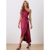 INSPIRE CHIC Women's Satin Sleeveless One Shoulder Belted Split Ruffle Evening Cocktail Dress - 3 of 4