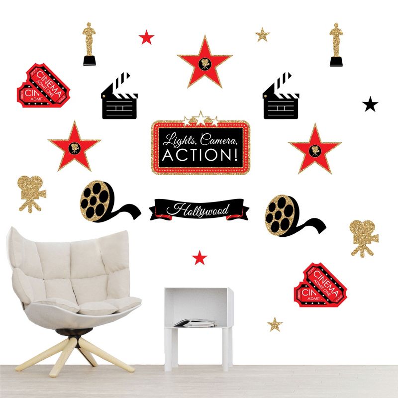 Big Dot of Happiness Red Carpet Hollywood - Peel and Stick Movie Theater Decor Vinyl Wall Art Stickers - Wall Decals - Set of 20, 1 of 10