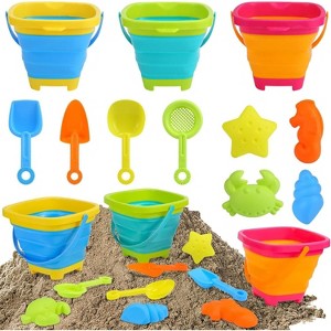 Collapsible Beach Toys Set for Kids, 2.5L Silicone Bucket with Sand Molds, Shovel & Rake - 1 of 4