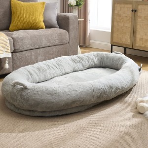 Giant Extra Large Memory Foam Human Size Pet Bed with Storage Pocket Cover Portable Handle Non-Slip Bottom - 1 of 4