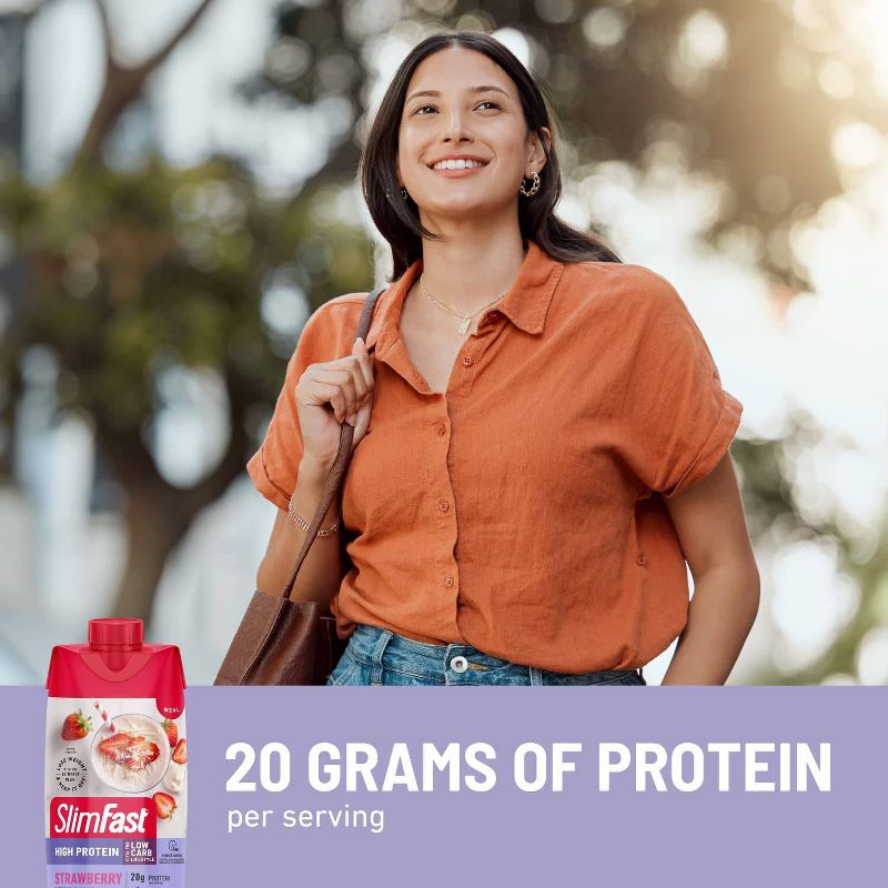 SlimFast High Protein - Low Carb Ready to Drink Nutritional Milkshake - Strawberry &#38; Cream - 11 fl oz/8pk, 4 of 5