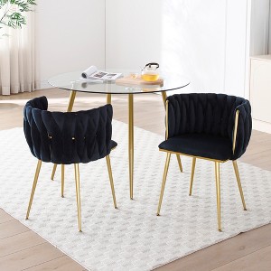 Set of 2 Dining Chairs Velvet Upholstered Dinner Chairs Armchairs with Padded Seat, Black - Modernluxe - 1 of 4