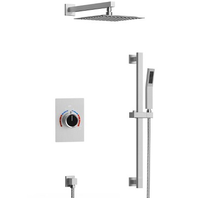 10" Brushed Nickel Adjustable Rainfall Shower System with Handheld
