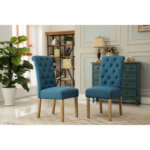 Roundhill Furniture Habit Solid Wood Tufted Parsons Dining Chair, Blue, Set of 2 - 1 of 4