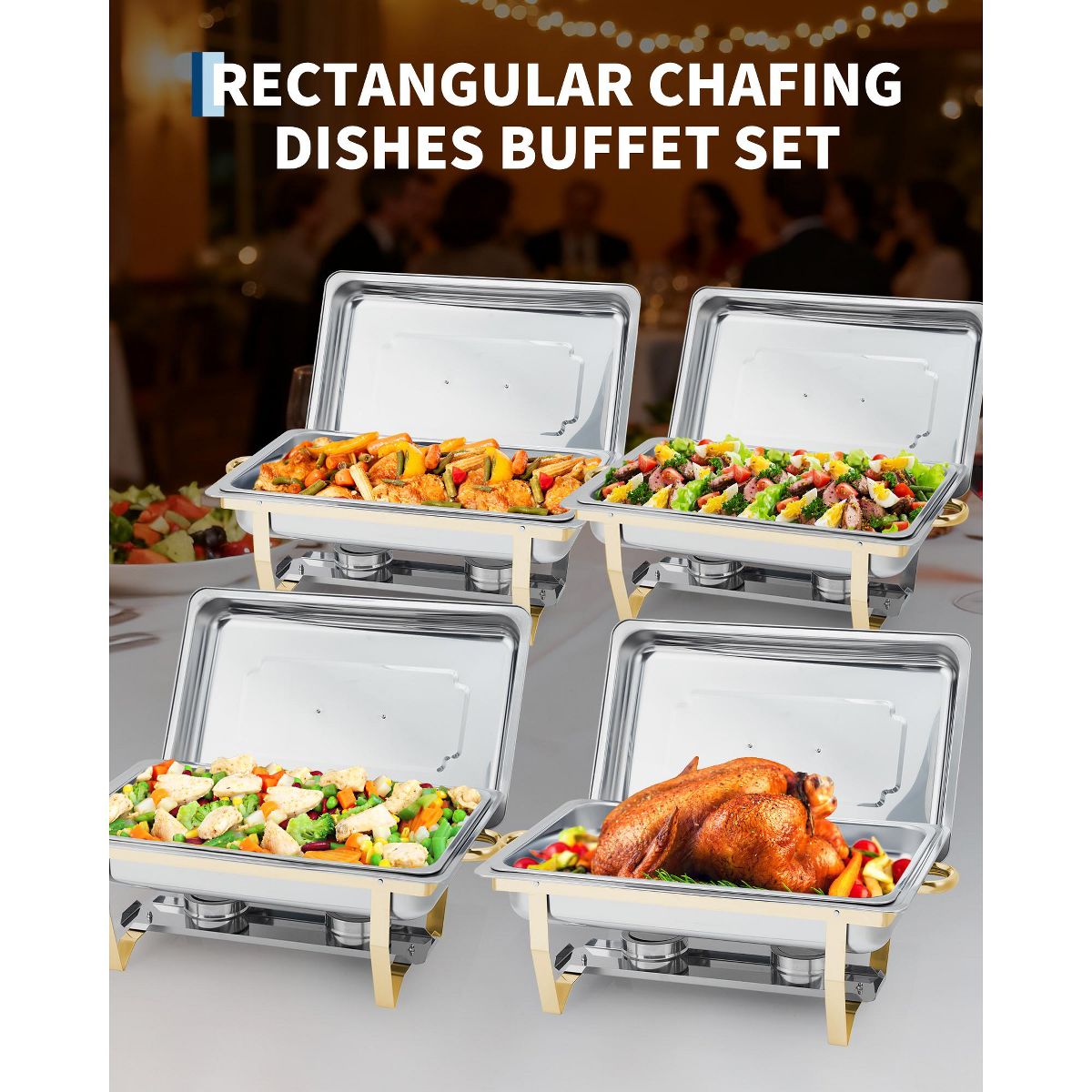 Garvee Chafing Dishes for Buffet Set of 2, 8QT Stainless Steel Rectangular Chafer with Lid, Buffet Server Food Warmer for Parties Catering, Silver - thumbnail 3
