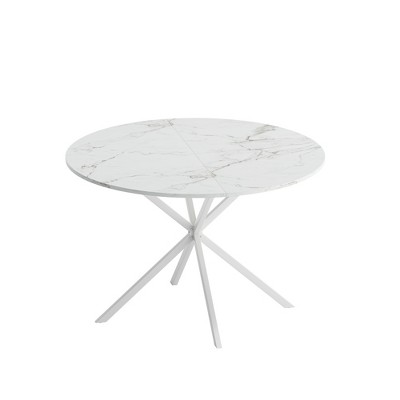 NicBex Modern Round Dining Table with Two Piece Removable Top and Cross Leg,Off-White/Black/White