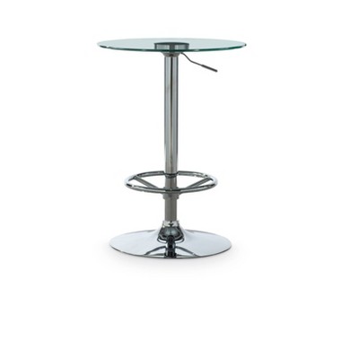 Keelan Adjustable Bar Height Pub Table Chrome - Powell: Modern Pedestal Base, 30.87 lbs, Seats 2