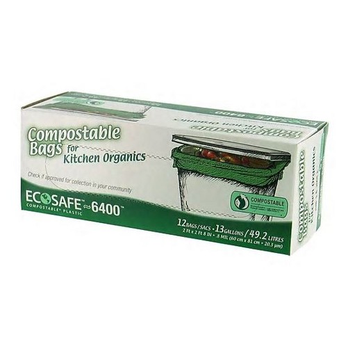 Eco safe Compostable 13 Gal Compost Bags Twist Tie 12 Pk 0.6 Mil