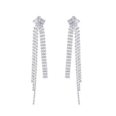 Gold Plated Extra-long Tassel Rhinestone Earrings for Women 1 Pair Shiny