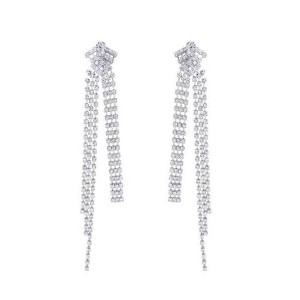 Gold Plated Extra-long Tassel Rhinestone Earrings for Women 1 Pair Shiny - 1 of 4