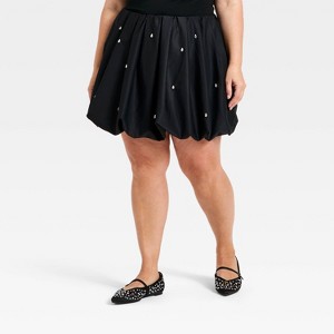 Women's Embellished Buddle Mini Skirt - A New Day™ Black - 1 of 3