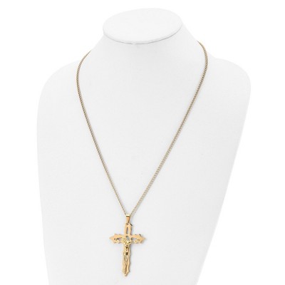 Chisel Stainless Steel Yellow IP-plated Cutout Crucifix Pendant on a 24" Curb Chain Necklace