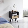 15.75" Rattan End table with drawer and solid wood legs, Modern nightstand,Black - 2 of 4