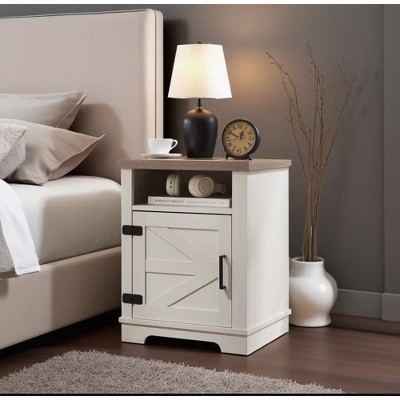 Chic Crate-Modern Farmhouse Barn Door Nightstand - Side Table with Storage for Bedroom & Office (Wooden)