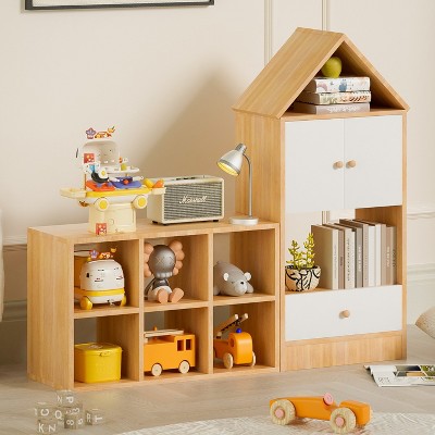KTMBDW Kids Bookshelf with House-Shaped Design, Wooden Toy Storage Organizer, Adjustable Placement for Boys & Girls Bedroom, Nursery, Playroom