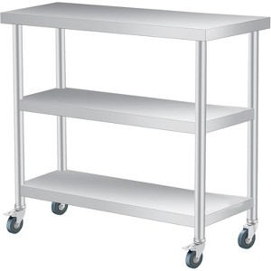 Nasitip Silver Stainless Steel Work Table with 3 Shelves and Optional Wheels, Commercial Prep Table for Kitchen, Garage, Restaurant - 1 of 4