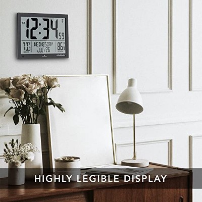 Marathon Black Atomic Digital Clock with Indoor/Outdoor Temperature