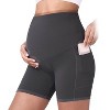 NPolar"Seamless Maternity Shorts - High Waist Over Belly Shapewear with Pockets for Yoga & Fitness"Grey - 3 of 4