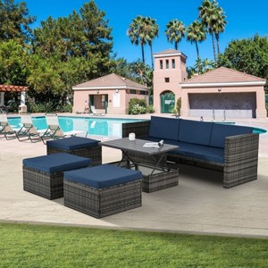 Patio Furniture Outdoor Furniture Seasonal PE Wicker Furniture 5 Set Wicker Furniture With Plywood Coffee Table with Lift Top Coffee Table - 1 of 4