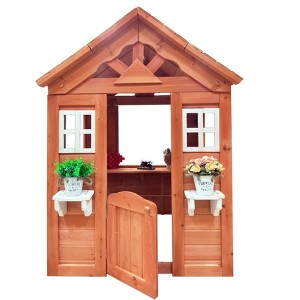 Dexmalle All Wooden Kids Playhouse with 2 windows and flowerpot holder - 1 of 4