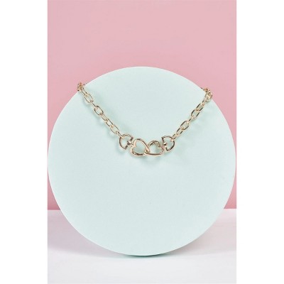 Slickblue Women's Necklace, Gold Link Chain with Interlocked Heart Charms, Convertible to Bracelet or Anklet, 19"