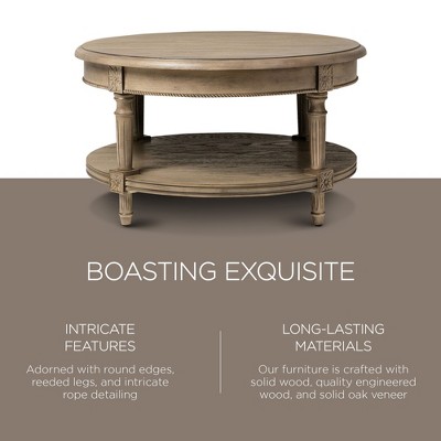 Pullman Antiqued Grey Round Wooden Coffee Table with Shelf